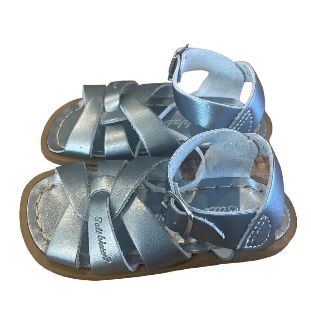 Boutique Salt Water Silver Leather Sandal Toddler 6 Silver Lining sun